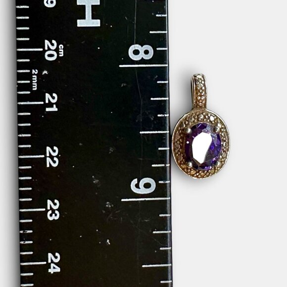 Vintage Sterling Silver Pendant With Oval Tanzanite Gemstone Textured Frame Mark - Picture 4 of 7
